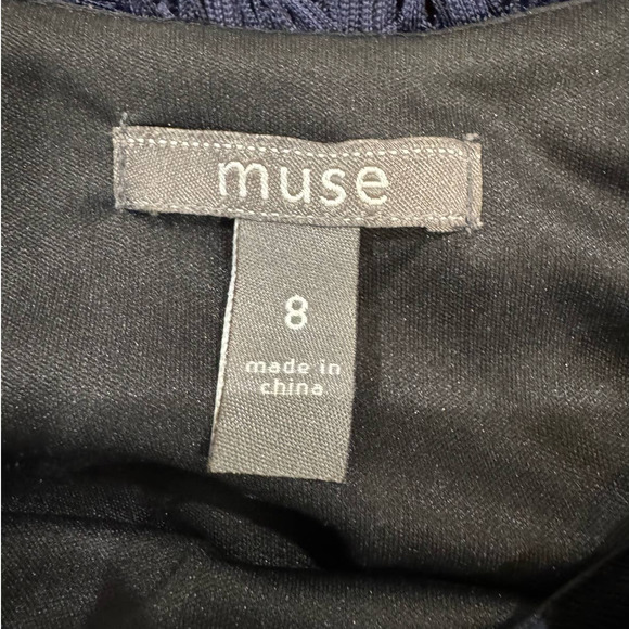 MUSE Fringed Flapper Style Geometric Pattern Navy Black Dress Size 8 - Picture 3 of 4